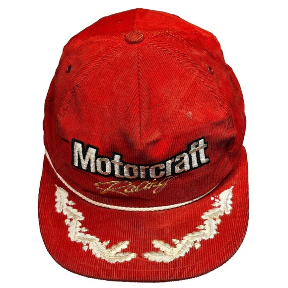 VTG Motorcraft Racing Snapback Corduroy Trucker Hat Rope Embroidered Laurel Ford - Picture 1 of 9